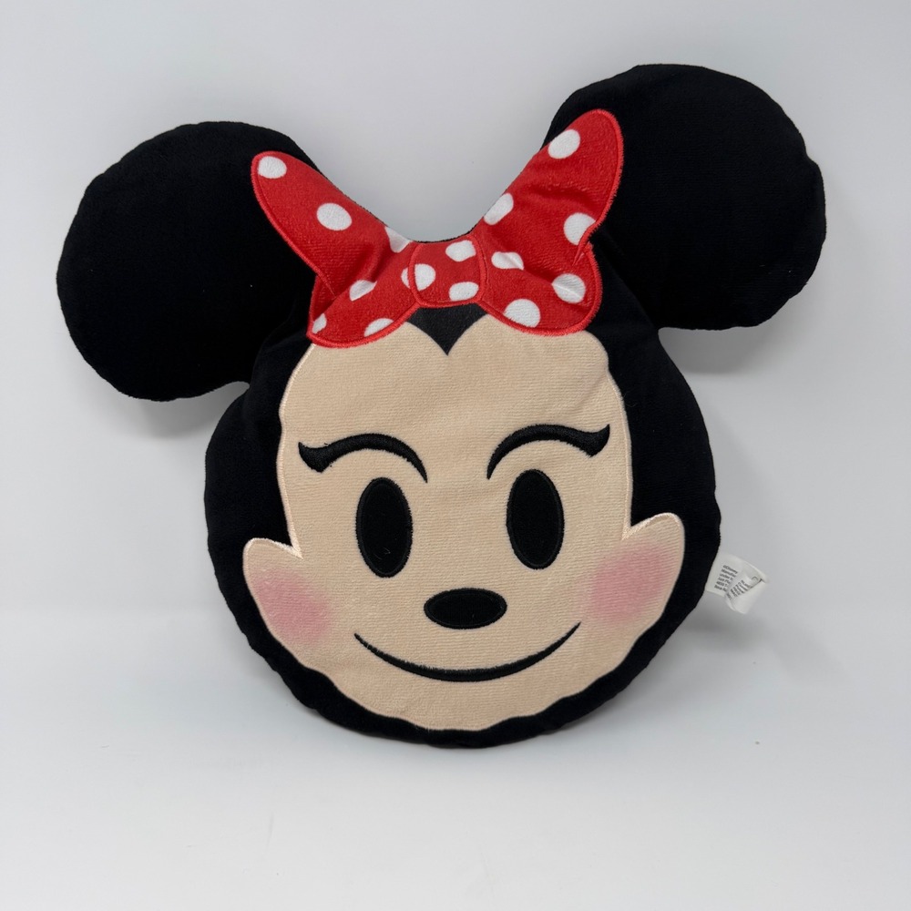 Disney Minnie Mouse Emoji Plush Pillow Red Polka Dot Bow Black Fleece